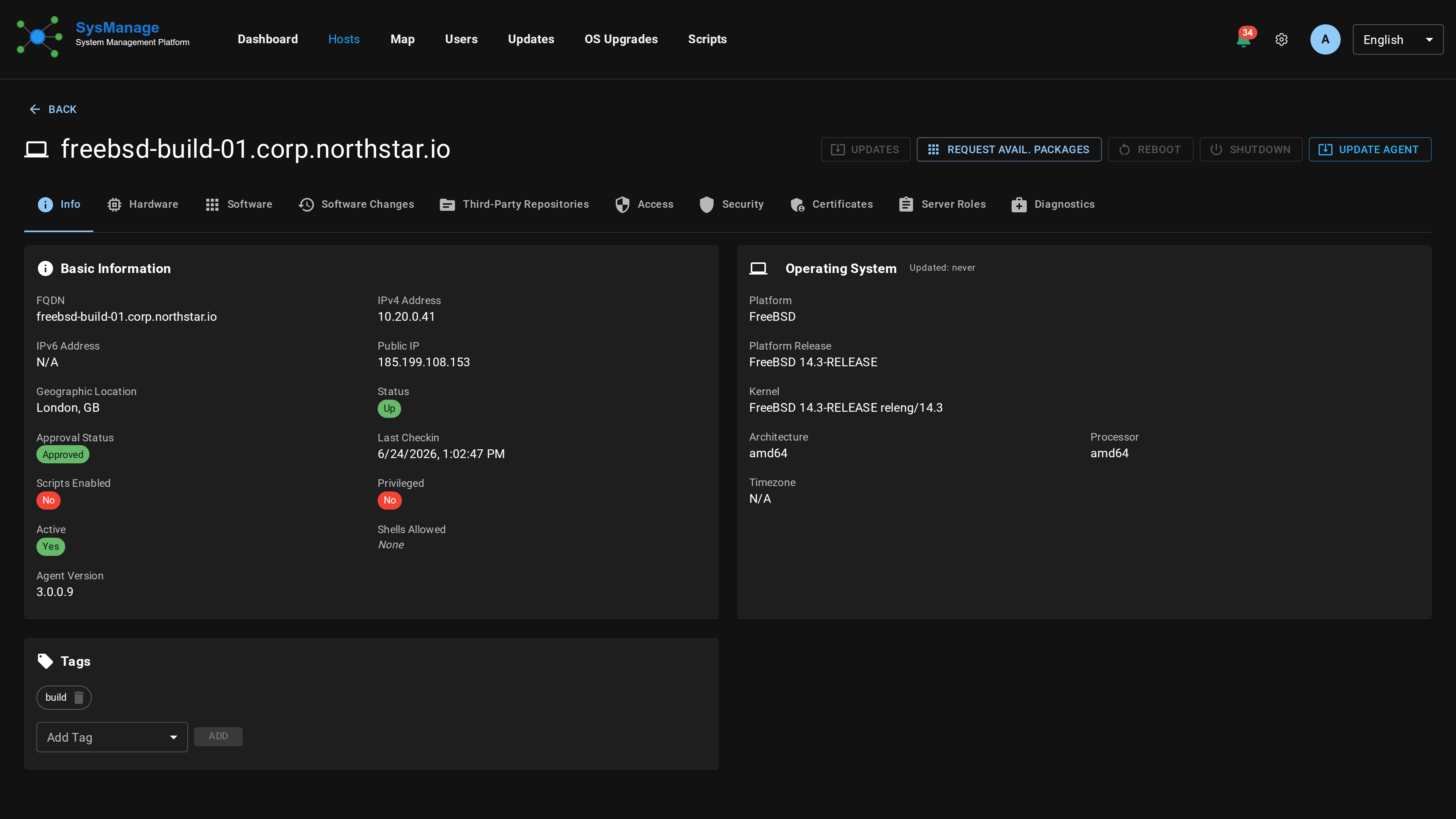 SysManage host detail on FreeBSD