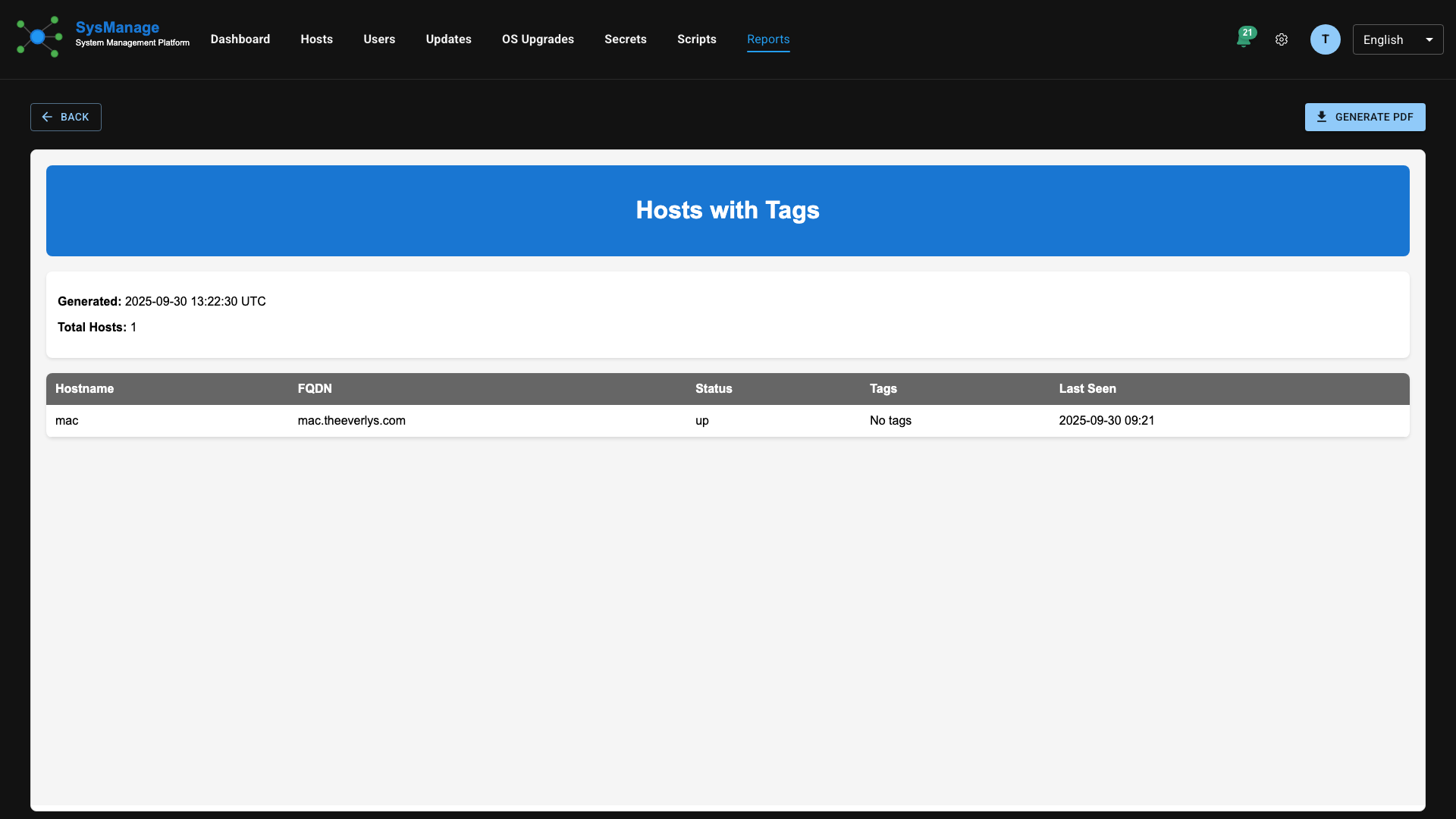 Hosts with Tags Report Screenshot