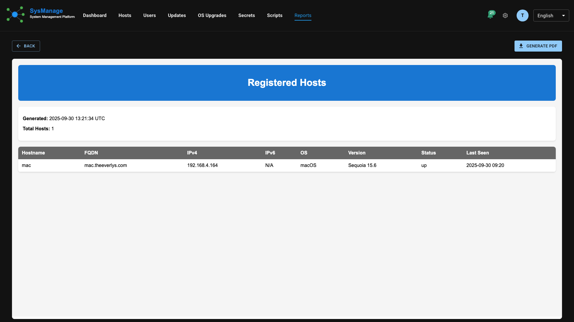 Registered Hosts Report Screenshot