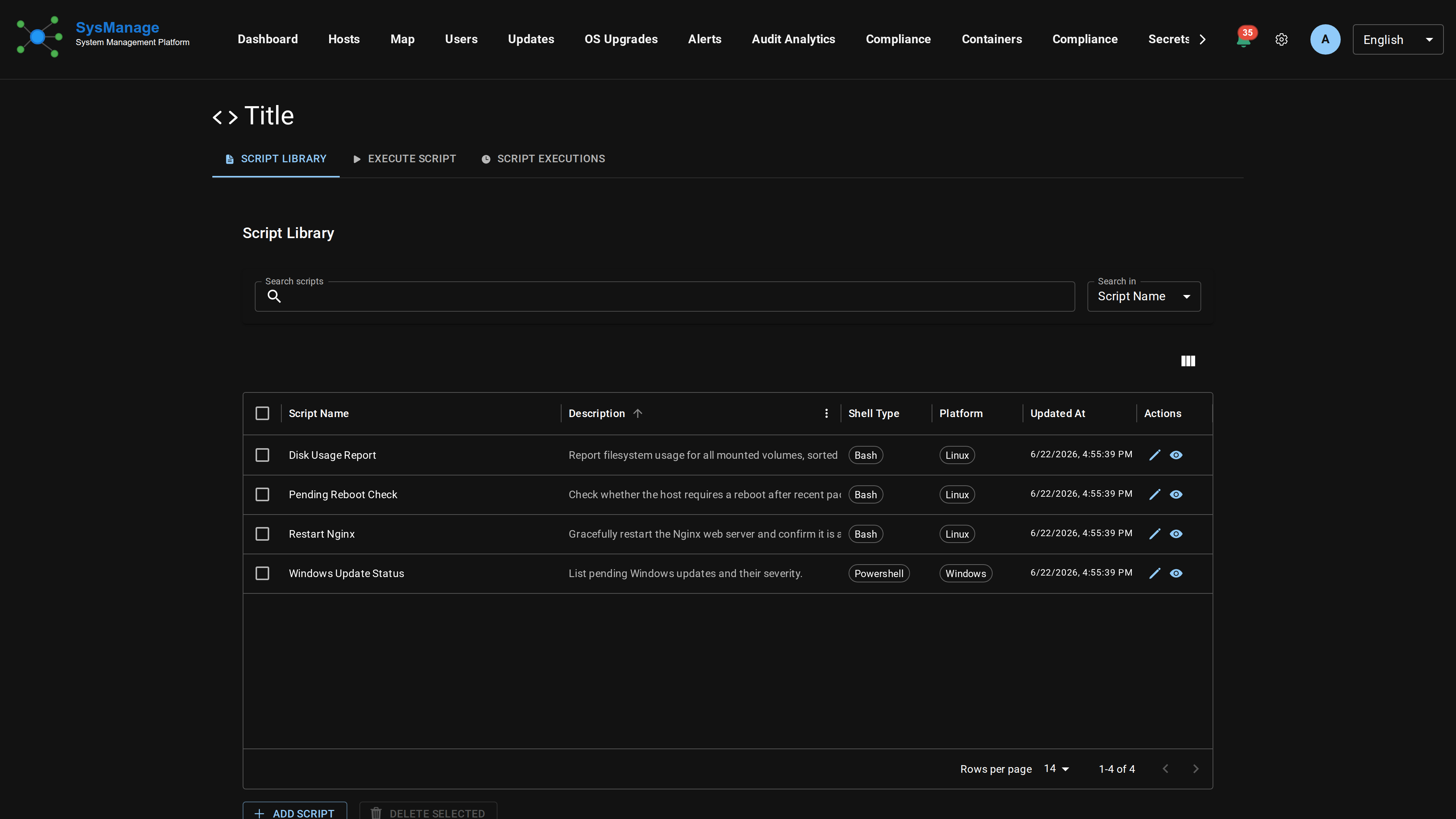 SysManage Scripts page