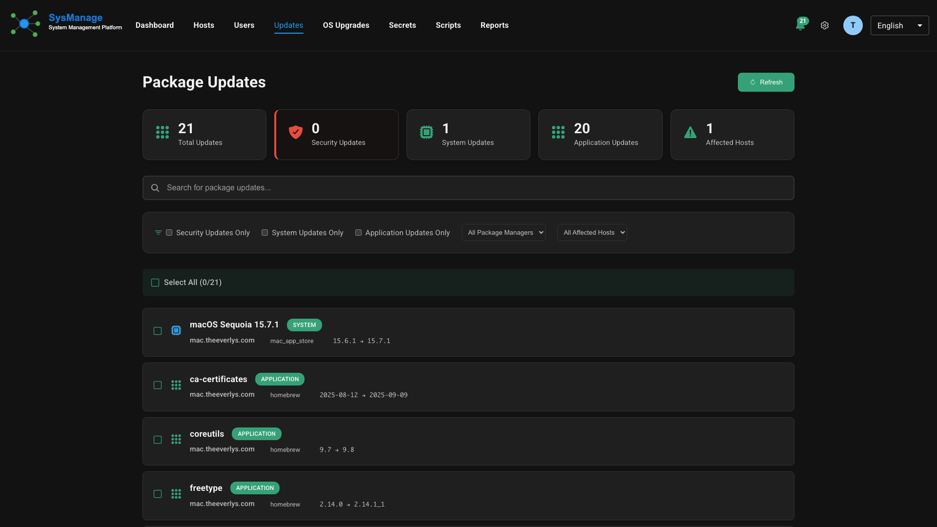 SysManage Updates Page